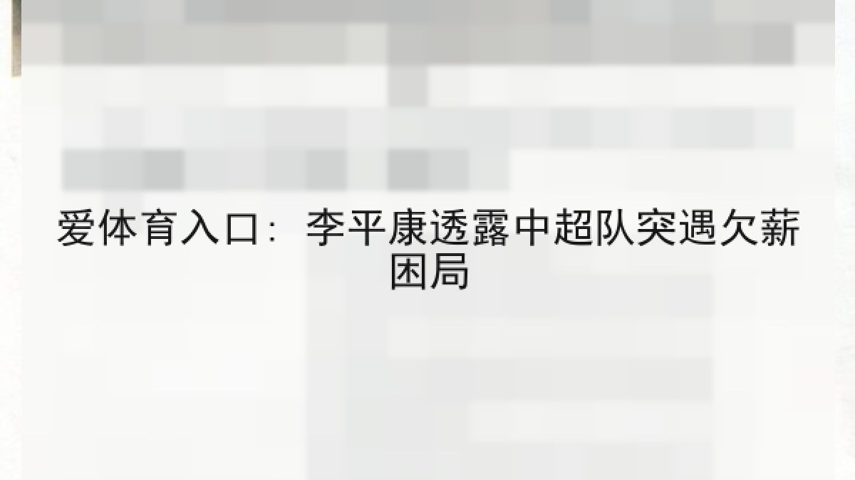 爱体育入口: 李平康透露中超队突遇欠薪困局